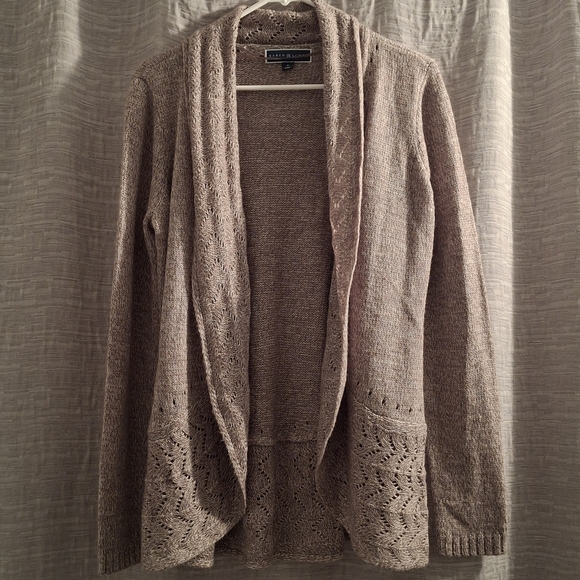 Karen Scott Sweaters - Karen Scott Open Front Pointelle Cardigan Oatmeal - Small